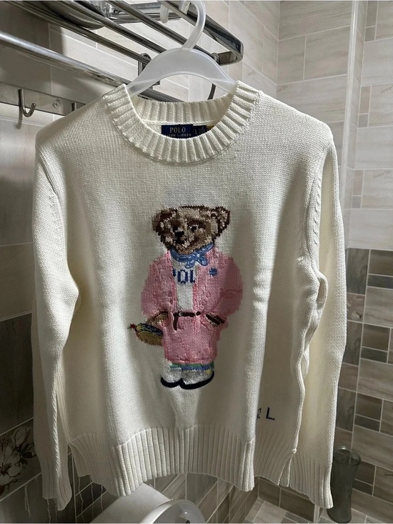 Polo Ralph Lauren Sweaters - Polo by Ralph Lauren Cream Teddy Bear Crewneck Sweater with Pink Coat